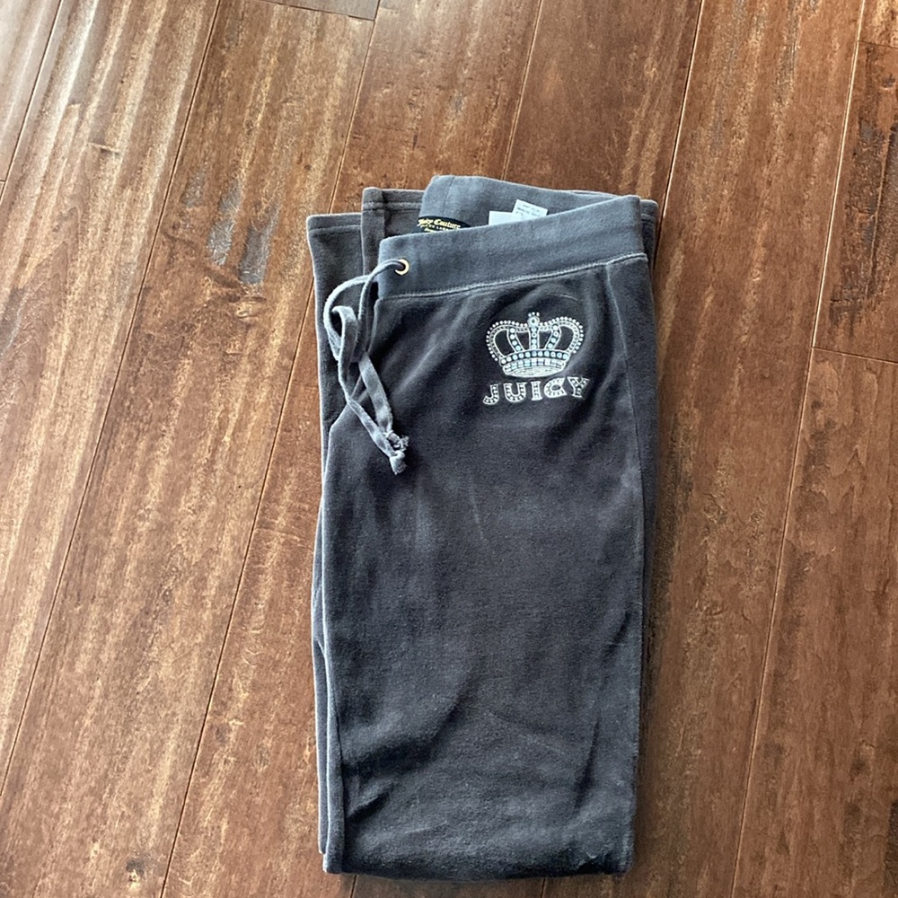 Juicy couture flare black label  dark grey velour pants size  XS